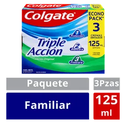 Crema Dental Colgate Triple Acción Menta Original 125 ml x 3