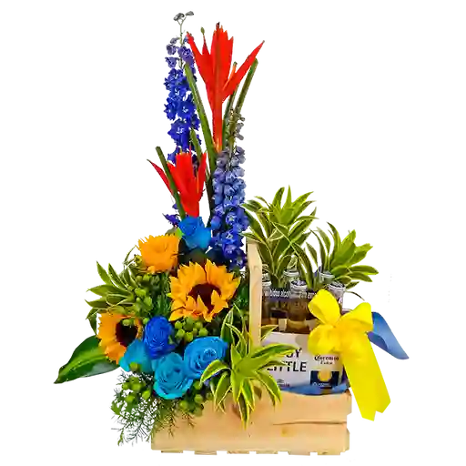 Flores Arreglo Floral En Exoticas Con Six Pack Cerveza