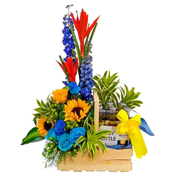 Flores Arreglo Floral En Exoticas Con Six Pack Cerveza
