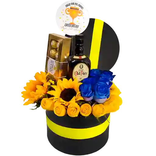 Chocolates Caja Decorada Girasoles Y Rosas Con Botella Old Parr