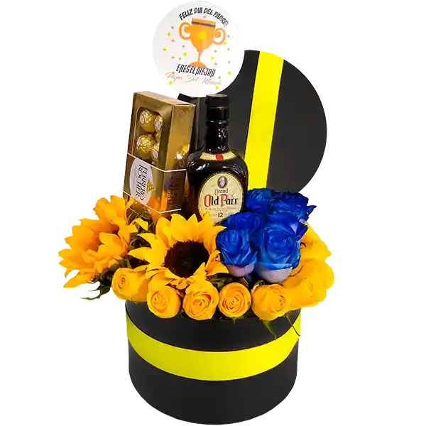 Chocolates Caja Decorada Girasoles Y Rosas Con Botella Old Parr