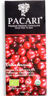 Pacari Barra de Chocolate Premium Orgánico Arándano rojo.