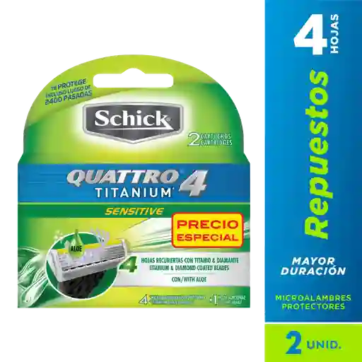 Schick Repuestos Quattro Titanium x 2 Unidades