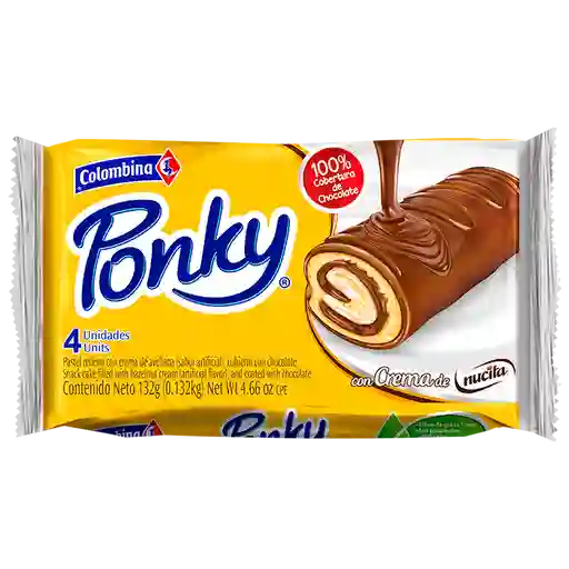 Ponky Pastel Relleno con Crema de Nucita Cubierto con Chocolate