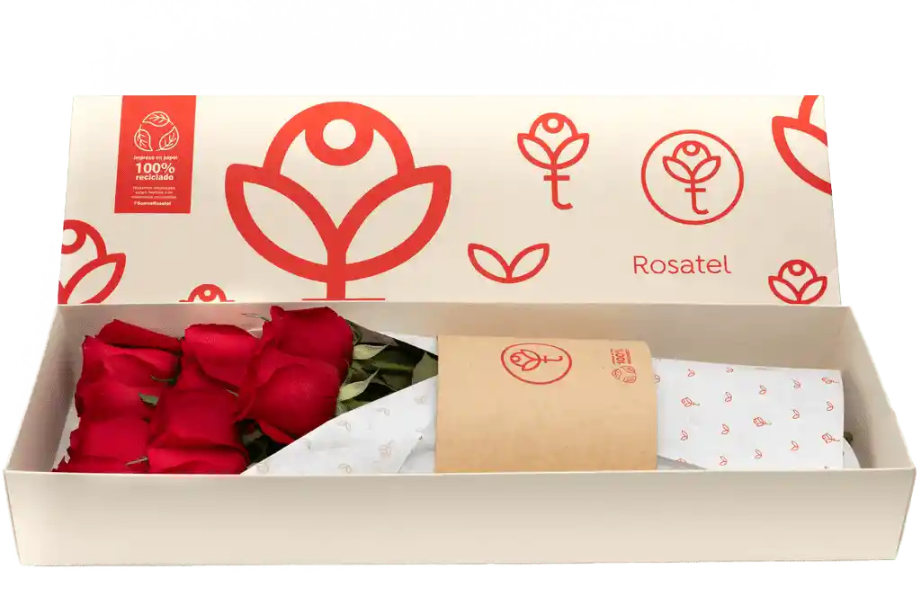 Caja 12 rosas en caja 3R Natural