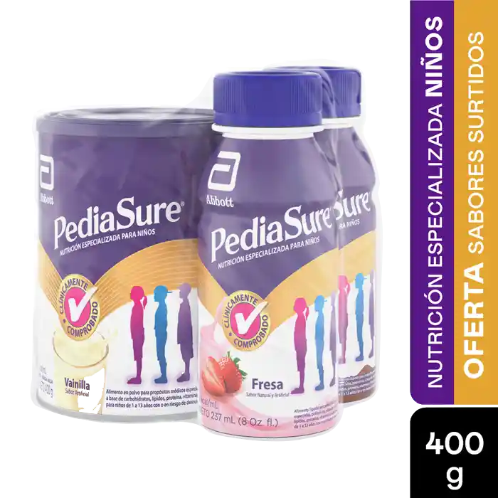 Oferta Pediasure Vainilla 400 G + 2 Pediasure Sabores sin Costo