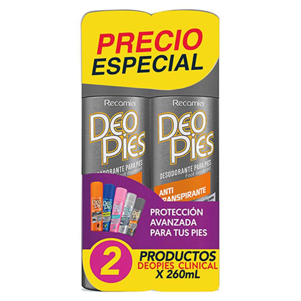Deo Pies Desodorante para Pies Clinical Pack 2 x 260 ml