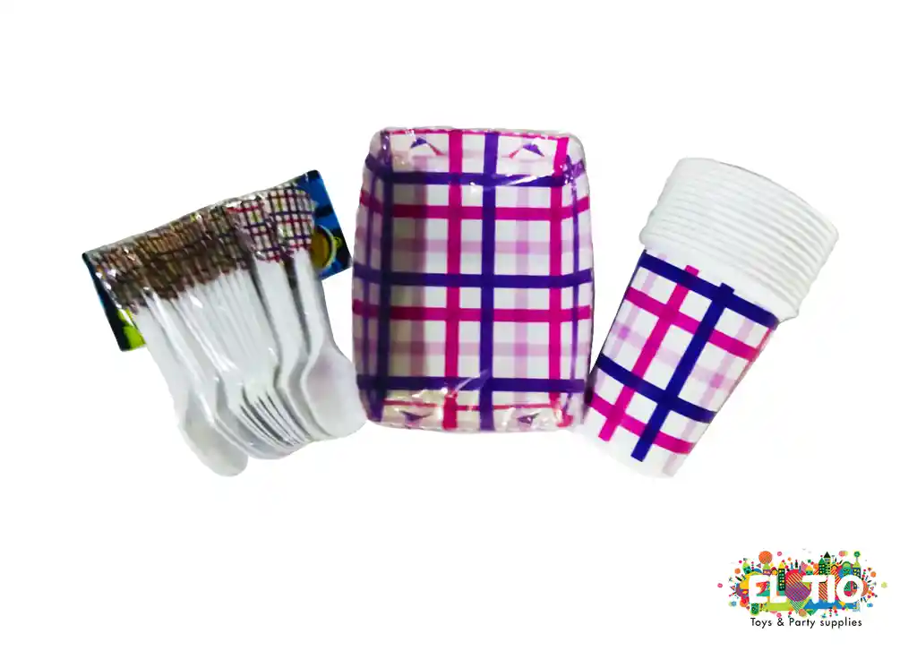 Platos Y Vasos Y Cucharas Picnic Lila Y Fucsia