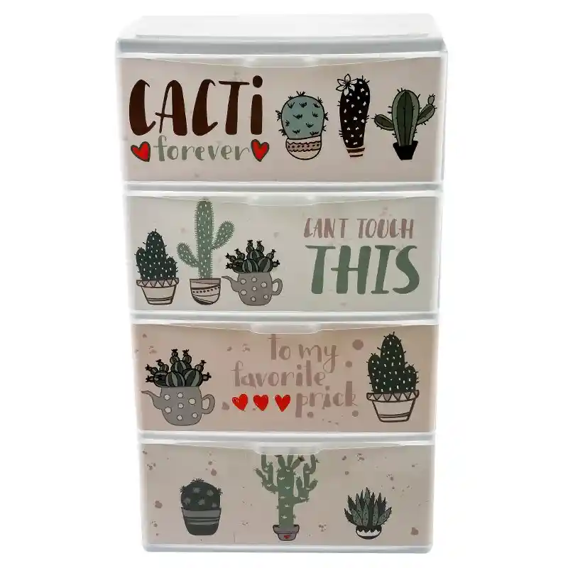 Great Plastic Cajonero X 4 Cajones Cactus-Blanco. Organizador De 4 Cajones . Elaborado En Plástico De A La Calidad. Ideal Para Organizar Toallas O Ropa Interior Incluso Para Herramientas O Juguetería. Medidas: 63 X 40 X 37 Cm. 202245. Sku 842