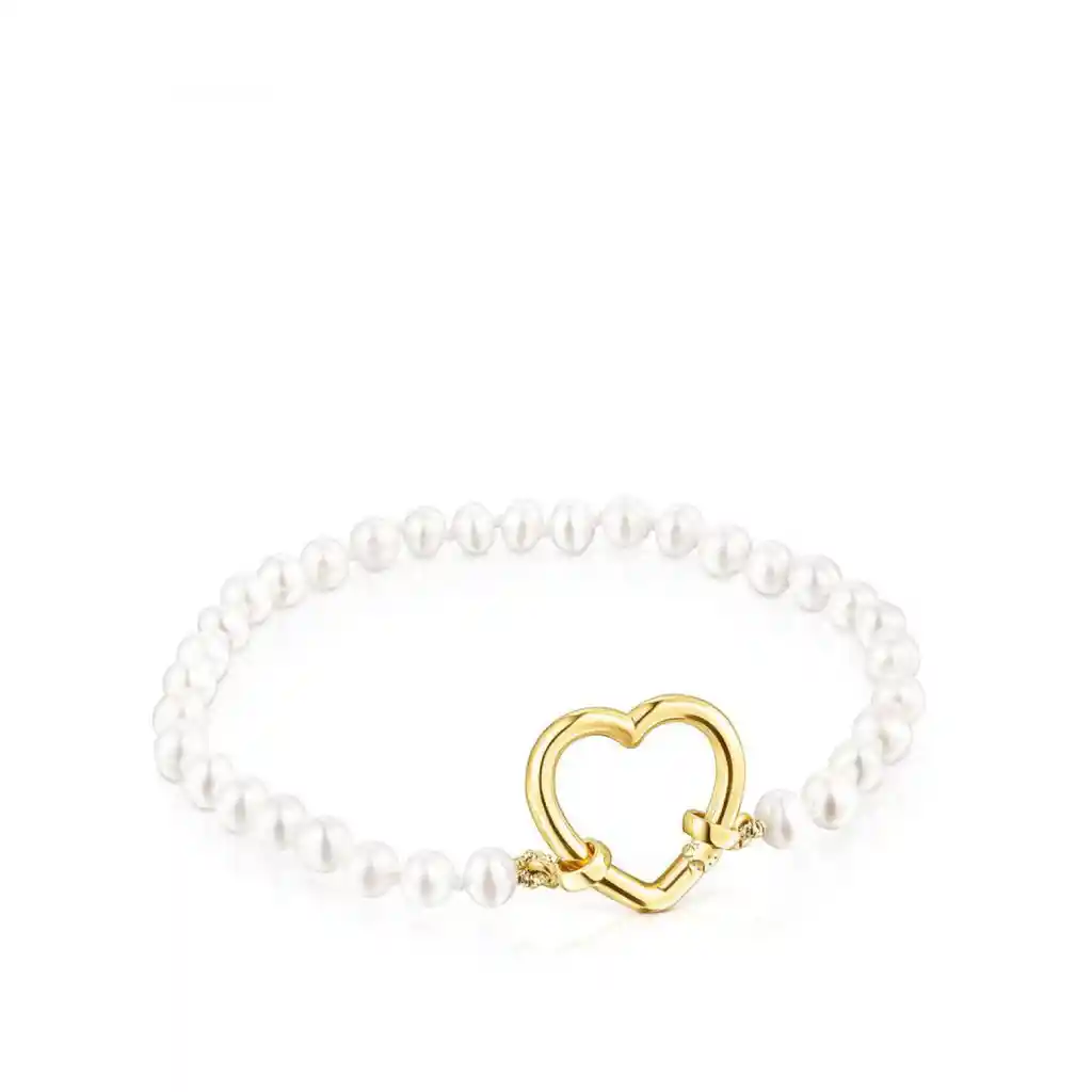 Tous Pulsera Hold Corazón de Oro y Perlas