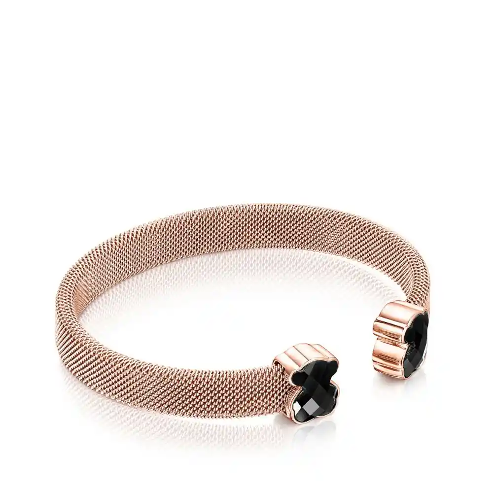 Tous Pulsera Mesh de Acero Ip Rosado y Ónix