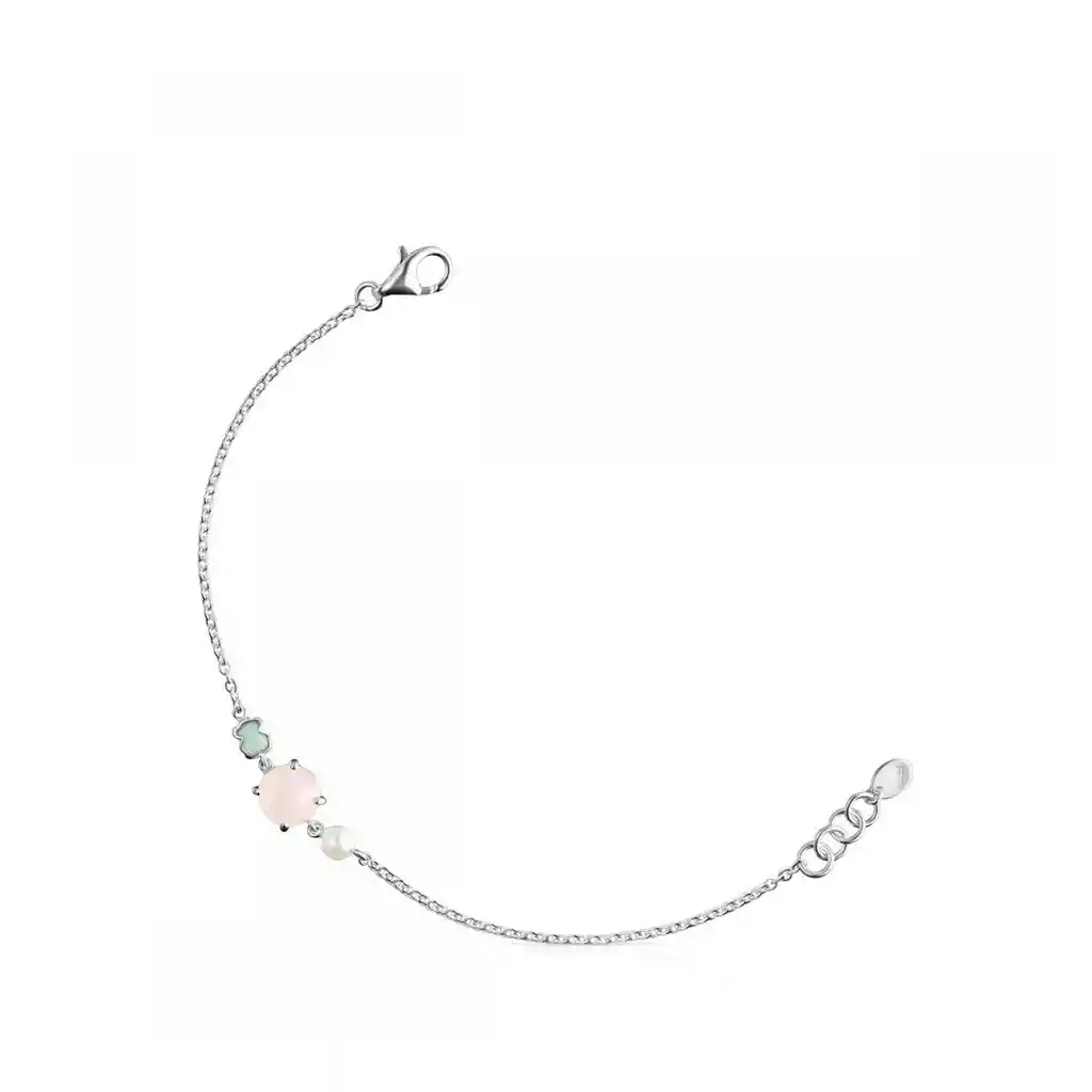 Tous Pulsera Mini de Plata Con Cuarzo Rosa Amazonita y Perla