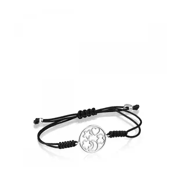 Tous Pulsera Silueta de Plata y Cordón Negro