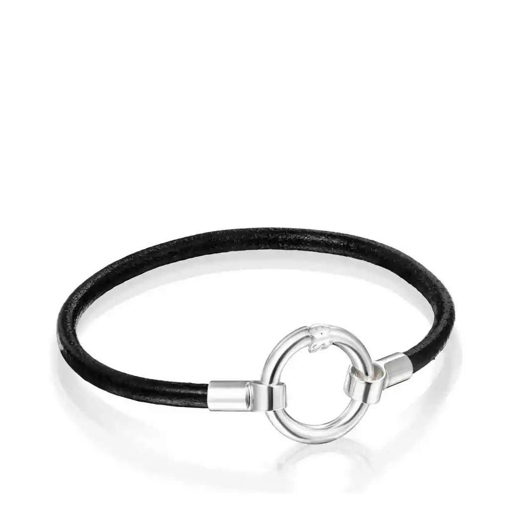 Tous Pulsera Hold de Plata y Cuero Negro