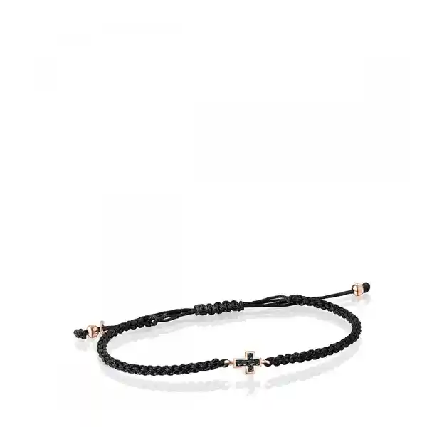 Tous Pulsera Motif Cruz de Plata Vermeil Con Cordón Negro