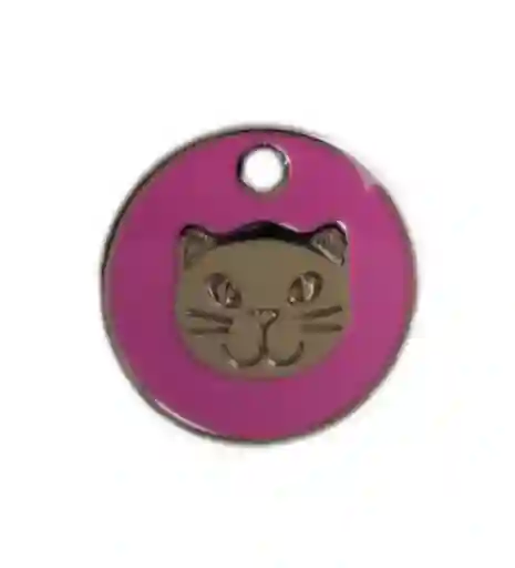 Placa Redonda Fucsia Gato Plateado