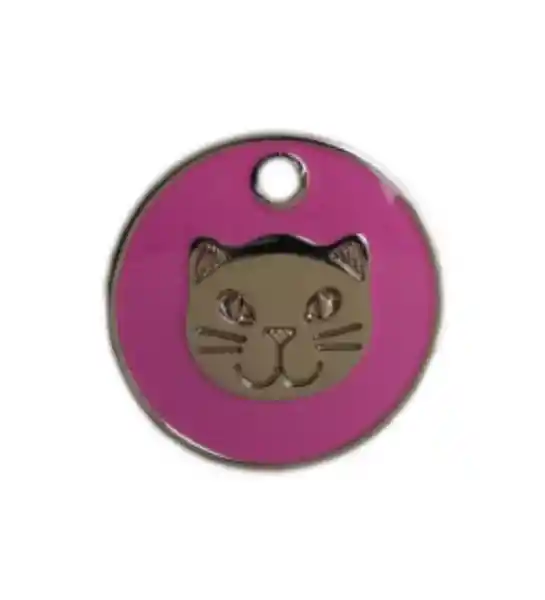 Placa Redonda Fucsia Gato Plateado