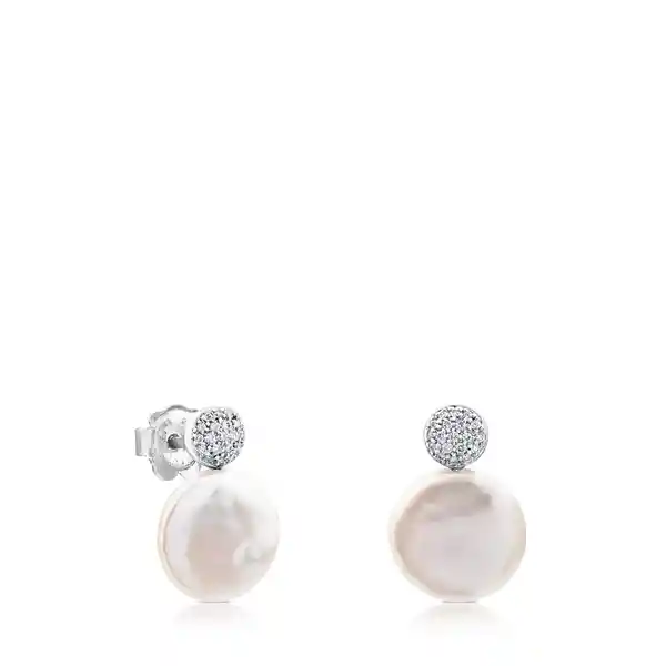 Tous Pendientes Alecia de Oro Blanco Con Diamantes y Perla