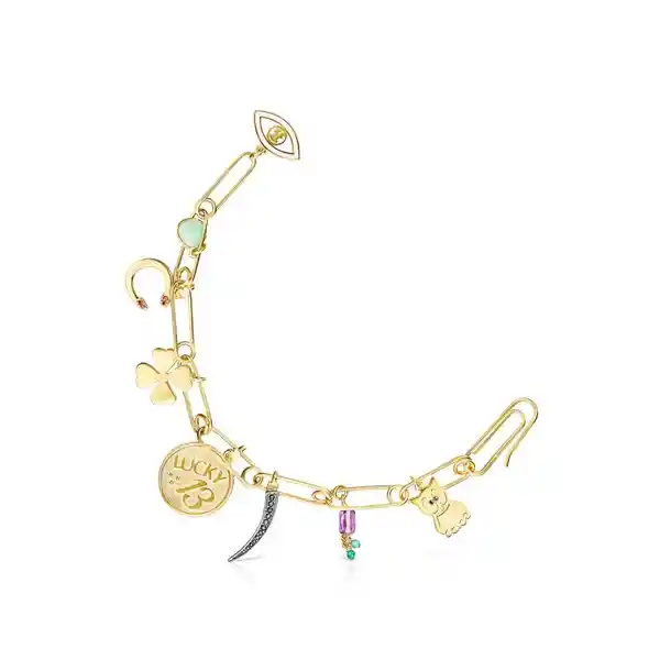 Tous Pulsera Stay Lucky Clips de Plata Vermeil y Gemas