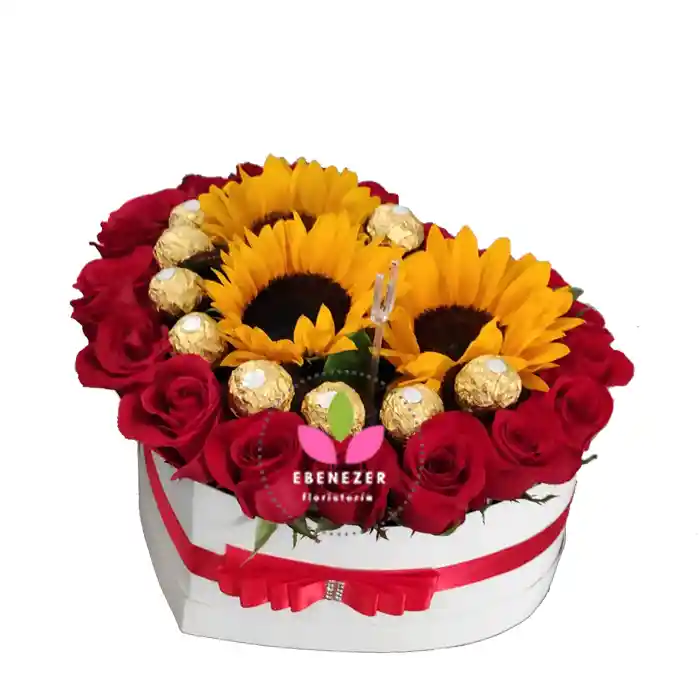 Corazón de Girasoles y Rosas