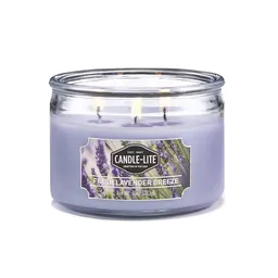 Vela Tres Mechas Aroma Fresh Lavender Breeze Color Lila 10 Oz. Envase Vidrio. Sku 199840