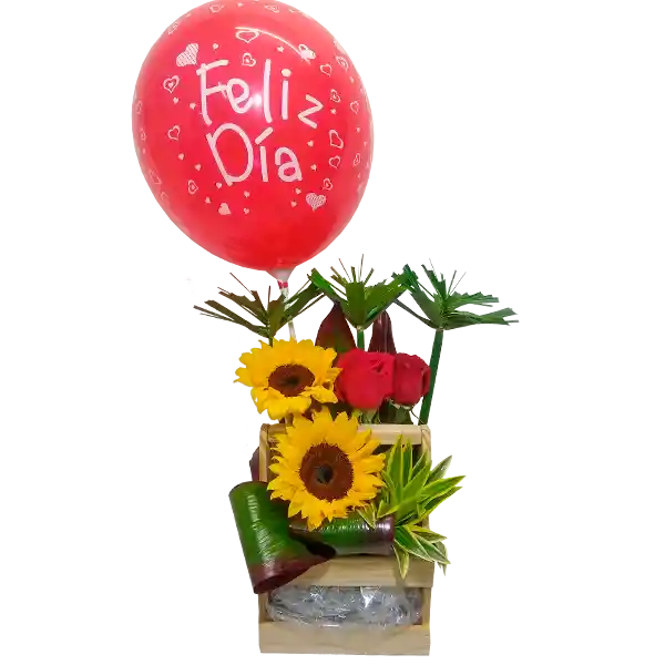 Arreglo Floral en Girasoles y Rosas Con Globo