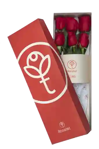 Arreglo Floral en Caja Roja Con 6 Rosas