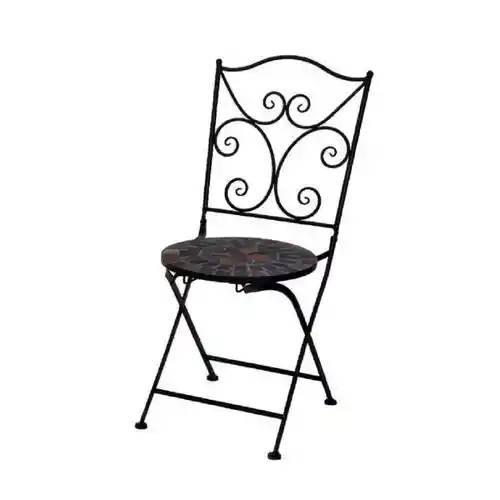 Silla de Exterior Bistró Con Asiento de Diseño Mosaico, en Tonos Gris. Cuerpo Metálico Negro. Plegable. - X75000030. Sku 8719987284724