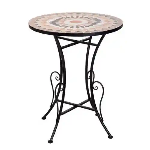 Mesa de Exterior Bistró Con Superficie de Diseño Mosaico Tonos Arena. Cuerpo Metálico Negro. - X75000020. Sku 8719987304866