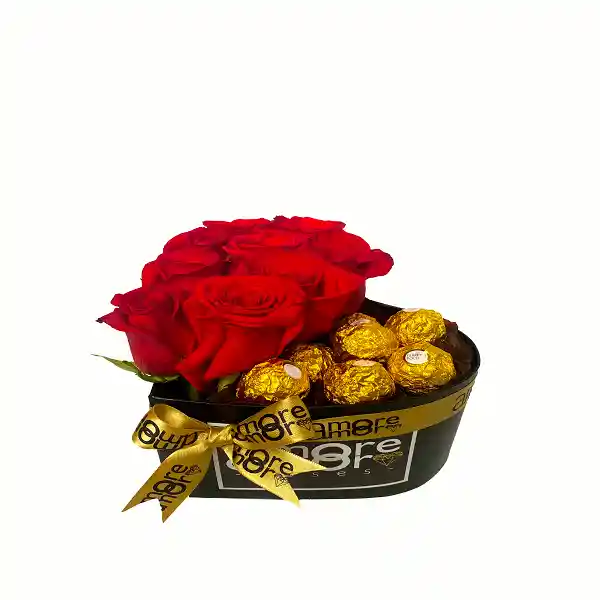 Floristeria-arreglo Floral Box Corazón Golden