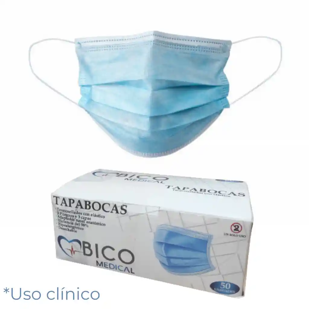 TAPABOCAS QUIRURGICO DE 3 CAPAS USO MÉDICO X50 UNIDADES