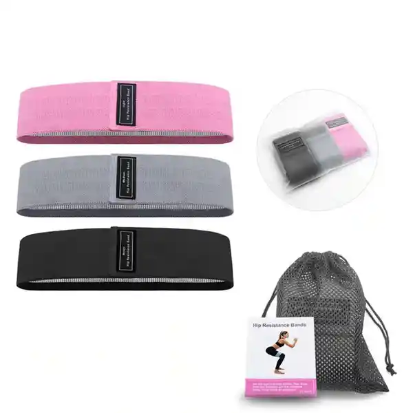 Kit Bandas de Tela de Resistencia Elástica Rosa Gris Negro