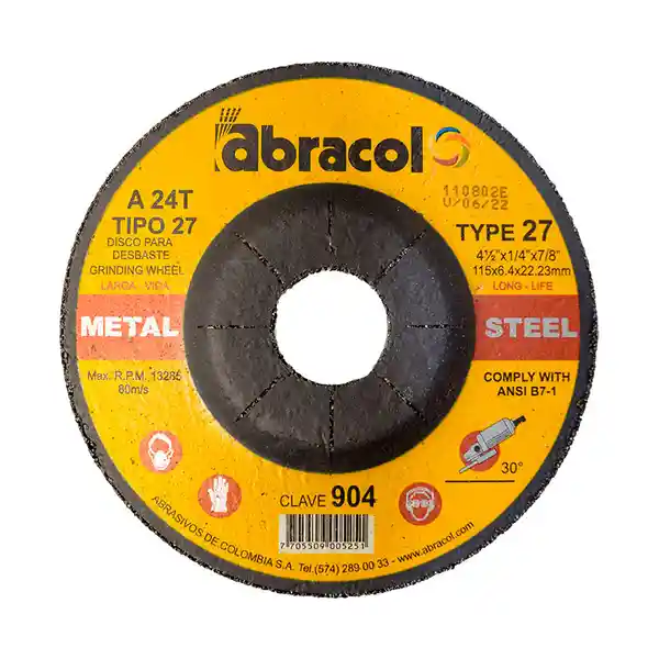 Abracol Disco Pulir Metal 4-1/2X1/4X7/8T 27(25)