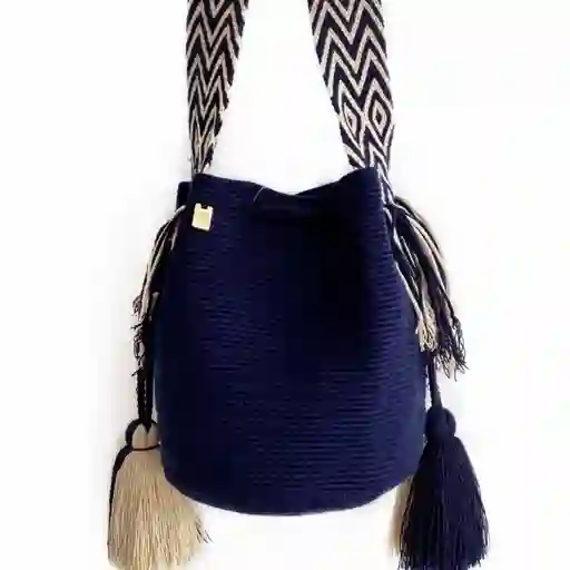 Mochila Bolso Wayuu Grande Unicolor Navy Mgu006