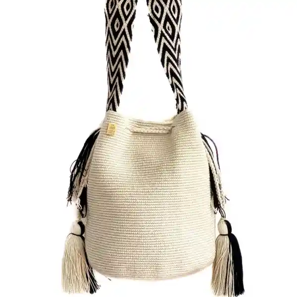 Mochila Bolso Wayuu Grande Unicolor Beige Mgu004