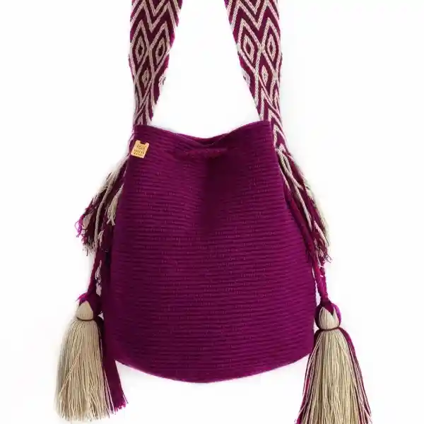 Mochila Bolso Wayuu Grande Unicolor Uva Mgu002