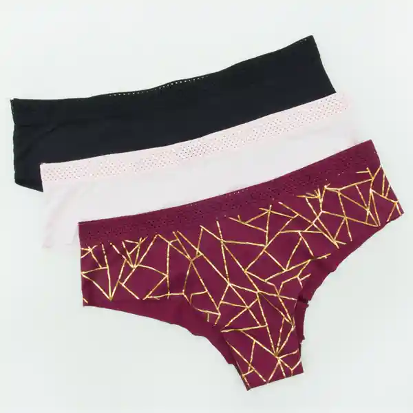 Lili Pink Pack Panty Hipster Rosa Negro Print Vino Talla L