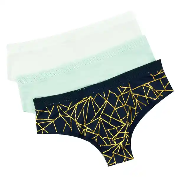 Lili Pink Pack Panty Hipster Menta Blanco Azul Print Talla S