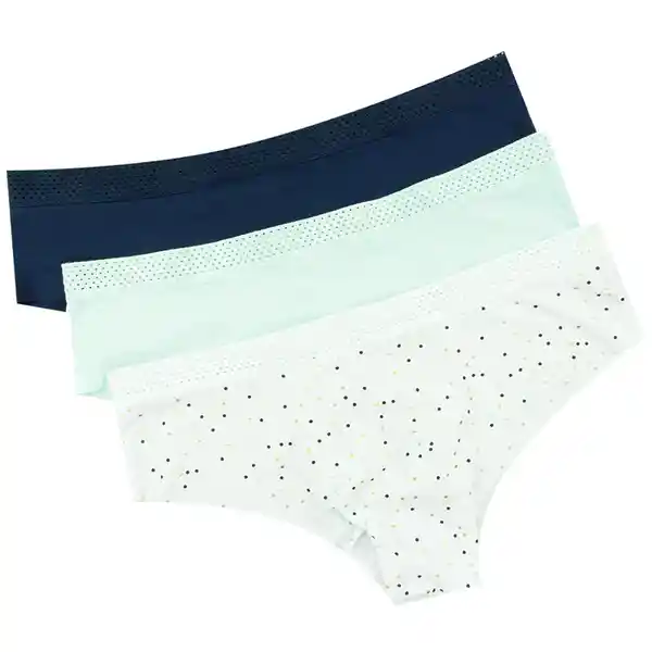 Lili Pink Pack Panty Hipster Azul Oscuro Menta Print Puntos L