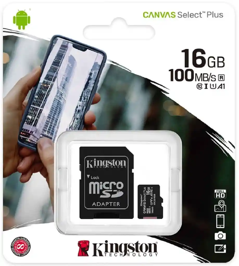 Kingston Memoria Micro Sd 16Gb Clase 10 De 100Mb/S