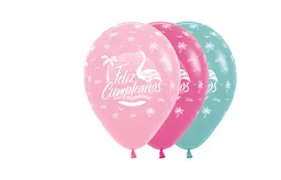 Bombas Globo Biodegradable De Latex Feliz Cumpleaños Flamingo R12