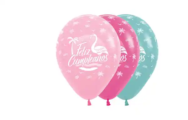 Bombas Globo Biodegradable De Latex Feliz Cumpleaños Flamingo R12