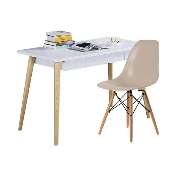 Ekonomodo Escritorio Moderno White Redondo + Silla Beige Eames