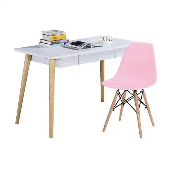 Ekonomodo Escritorio Moderno White Redondo + Silla Rosa Eames