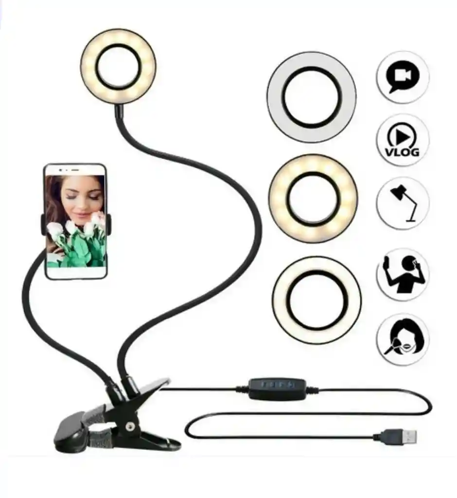 Aro De Luz Led Soporte De Celular Brazo Flexible Tik Tok