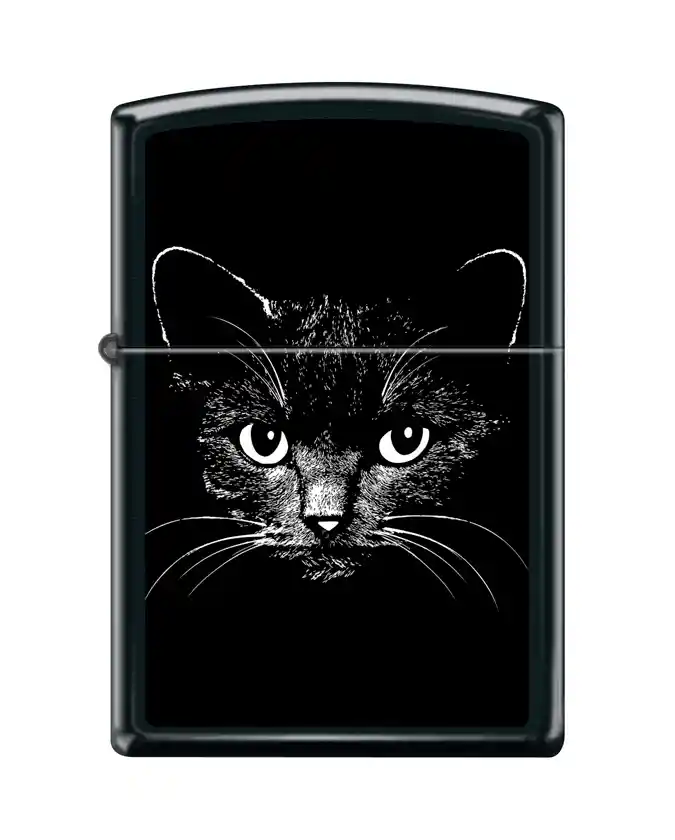 Encendedor Zippo Negro Mate Dibujo Tatuado Gato