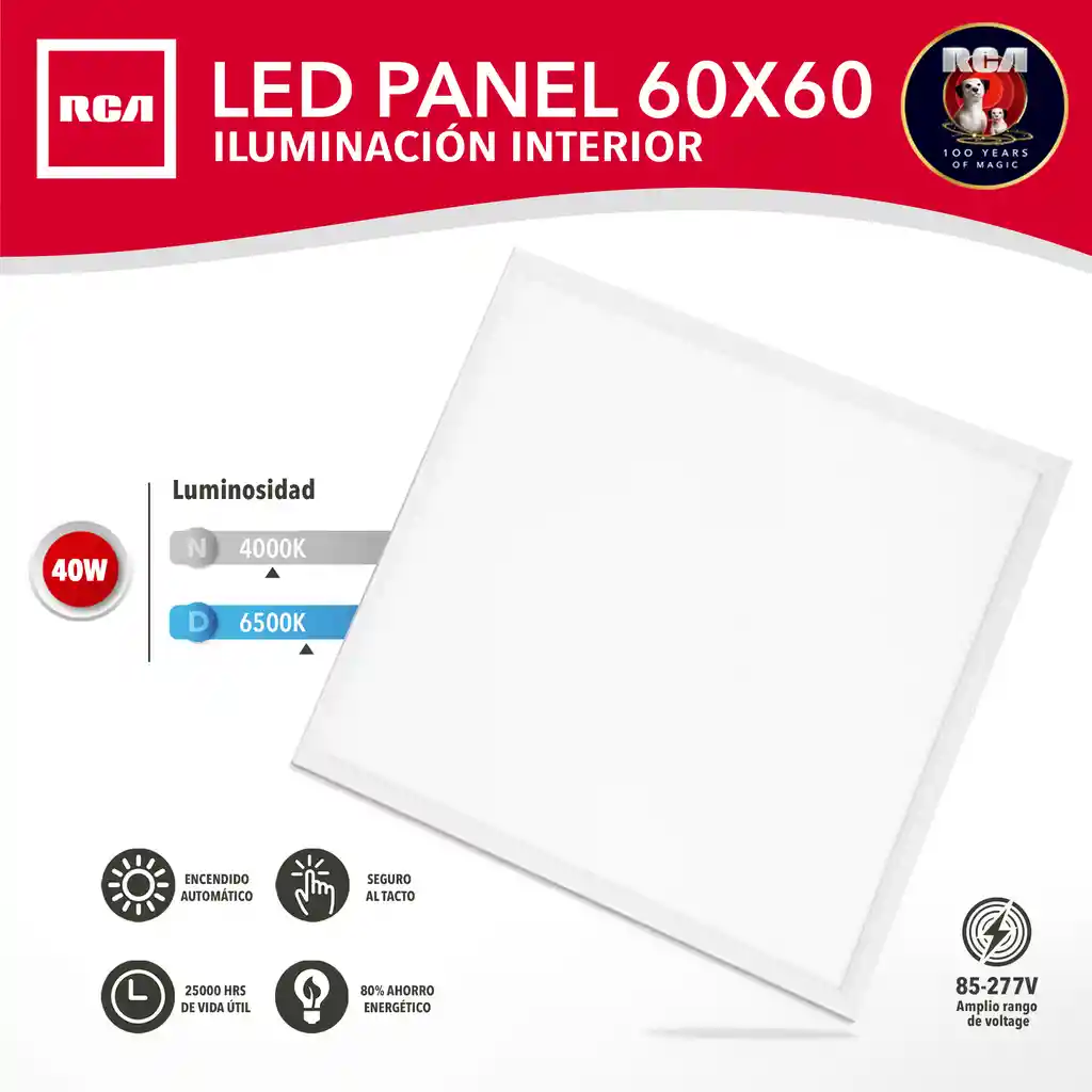 PANEL LED 60X60CM RCA 40W LUZ BLANCA 3600LM 87/277V  