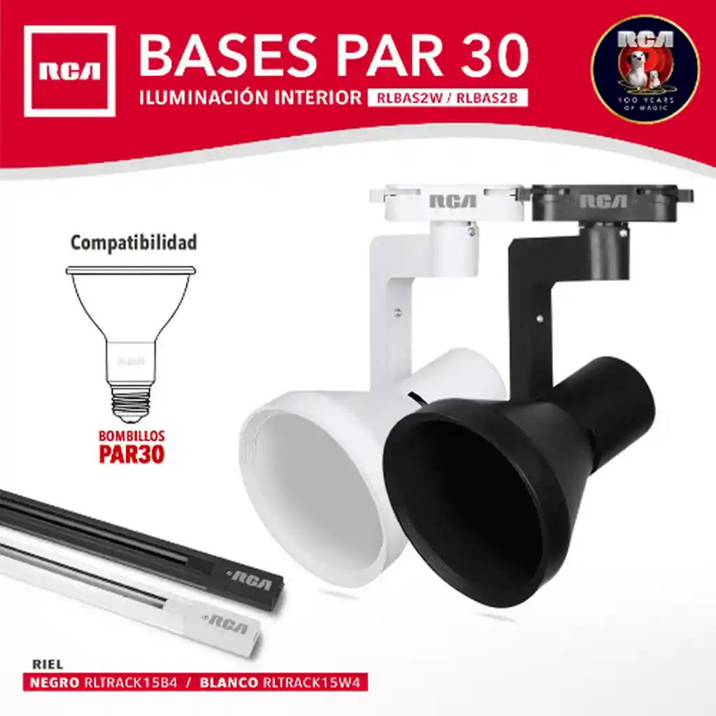 kit spot blanco 1 riel +3 lamparas +3 focos par30 12w calido    