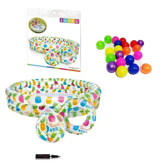 Intex Piscina Inflable 132 Cm + Flotador + Pelotas + Inflador