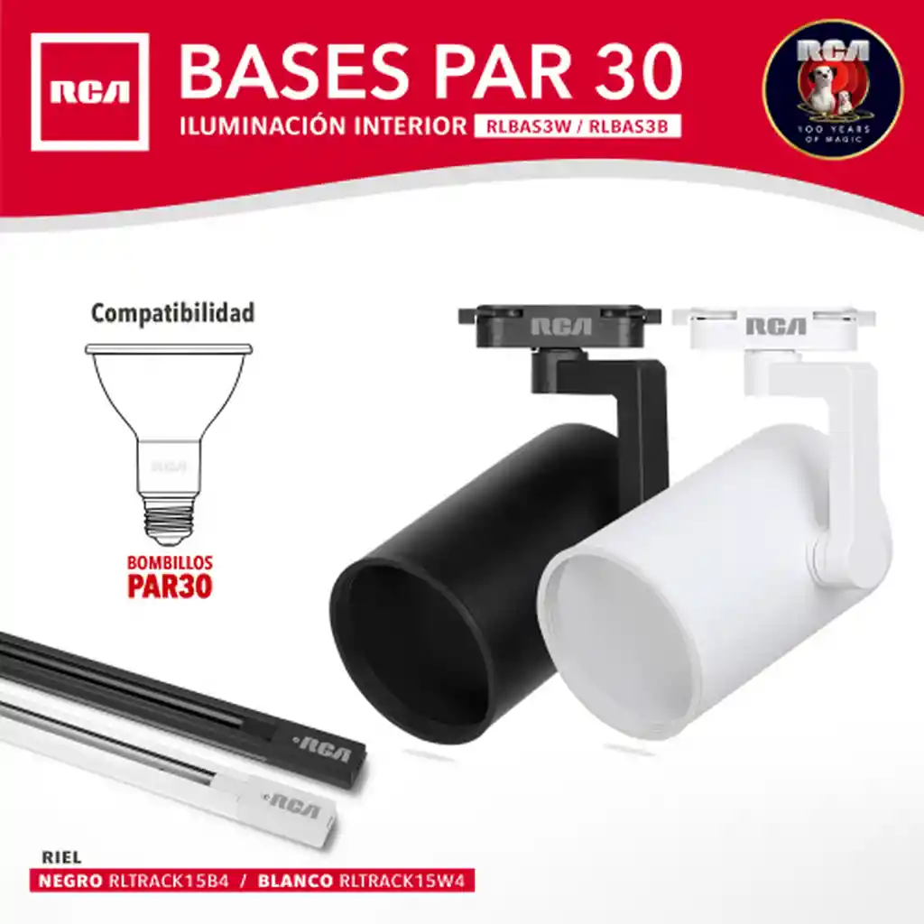 kit spot negro 1 riel +3 lamparas +3 focos par30 luz blanca 12w 